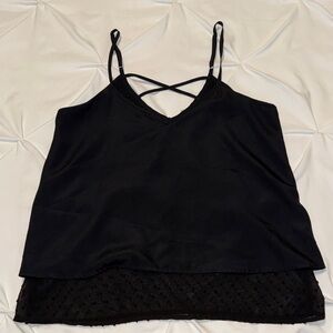 Bar III Black Camisole Top with Lace Detail